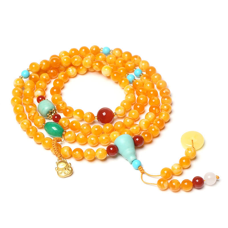 Buddha Stones 108 Beads Peace Buckle Lucky Cat Amber Auspicious Fortune Mala - image 5