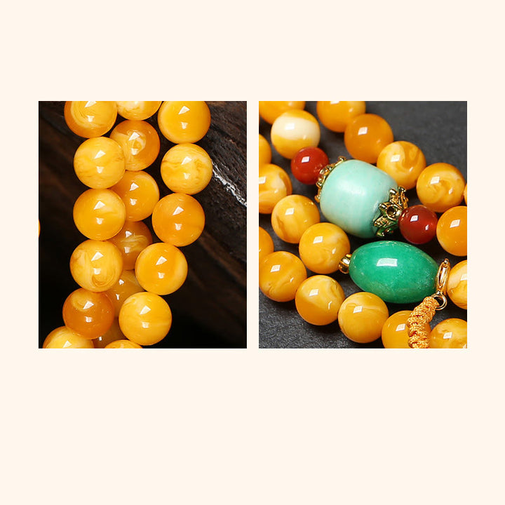 Buddha Stones 108 Beads Peace Buckle Lucky Cat Amber Auspicious Fortune Mala - image 8