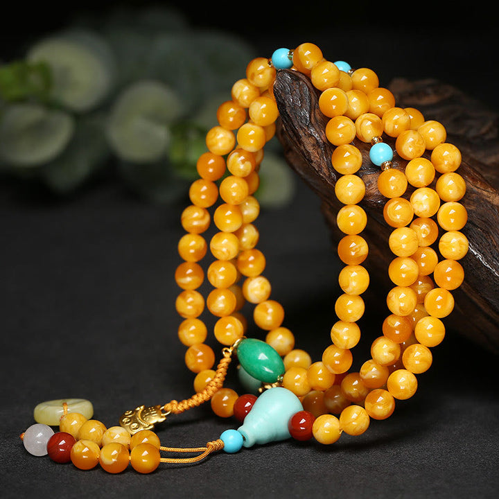 Buddha Stones 108 Beads Peace Buckle Lucky Cat Amber Auspicious Fortune Mala - image 4