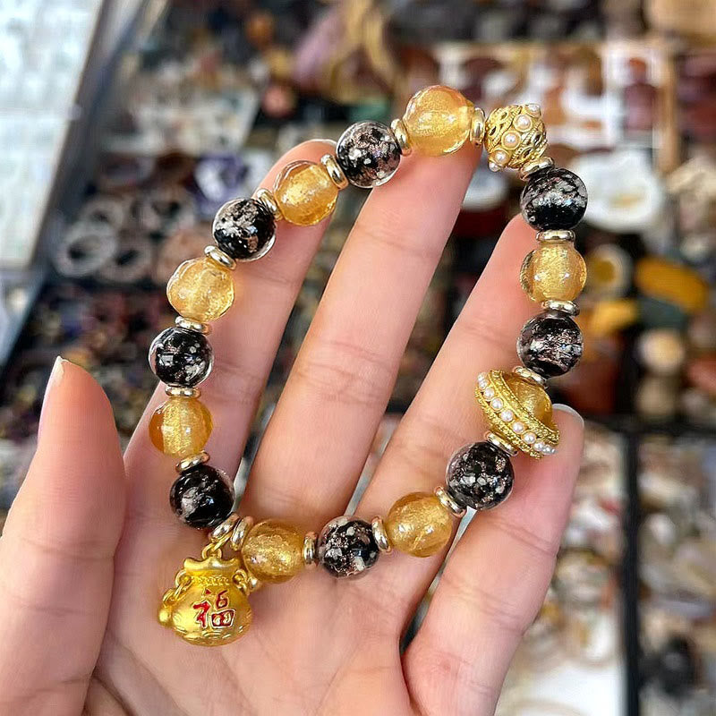 Buddha Stones Fu Character Liuli Glass Blessings Bracelet - Liuli Glass Fu Character(Wrist Circumference: 15-16cm) - image 0