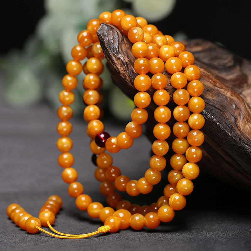 Buddha Stones Tibetan Amber Round Bead Mala - image 0