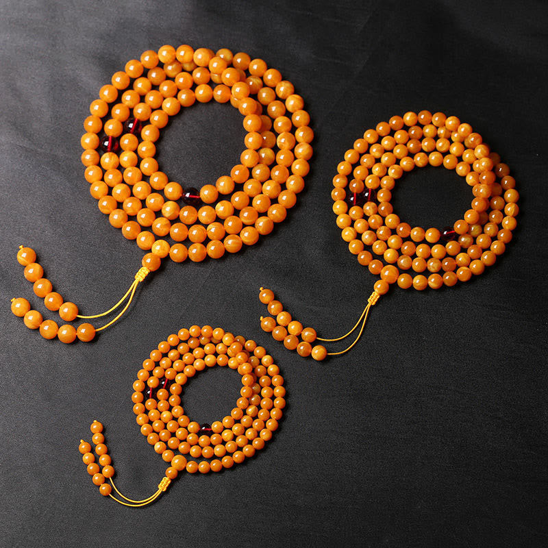 Buddha Stones Tibetan Amber Round Bead Mala - 10mm - image 1