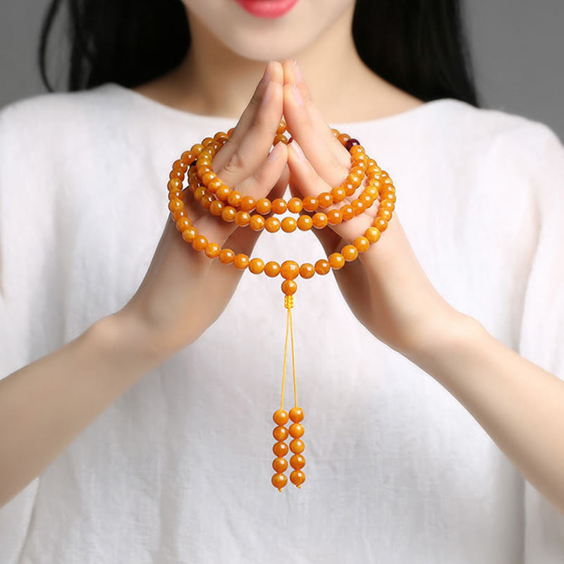 Buddha Stones Tibetan Amber Round Bead Mala - image 9