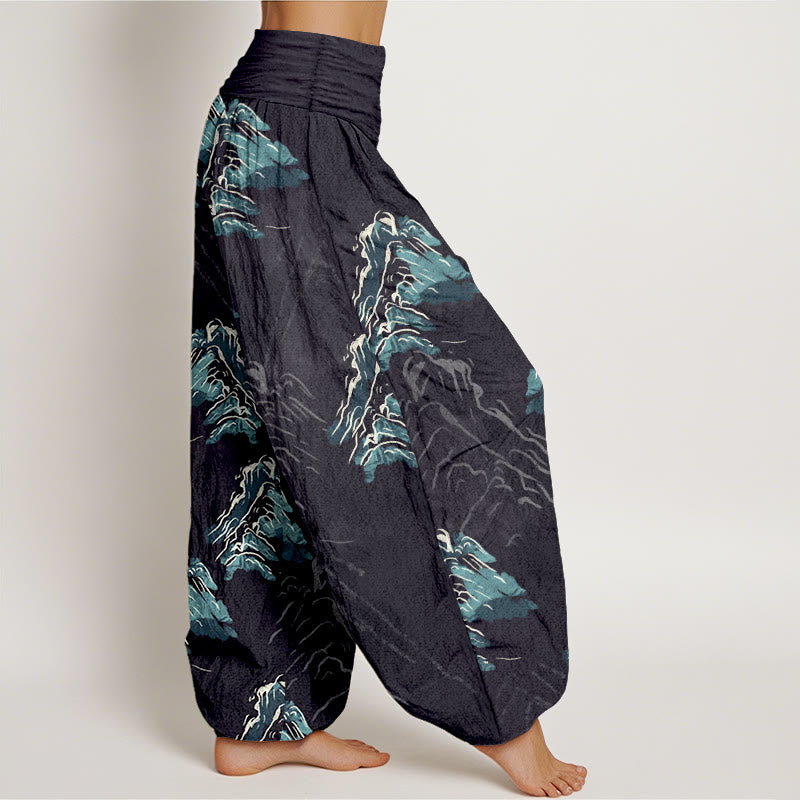 Buddha Stones Pure Cotton Vivid Emerald-green Mountains Women's Elastic Waist Harem Pants - image 2