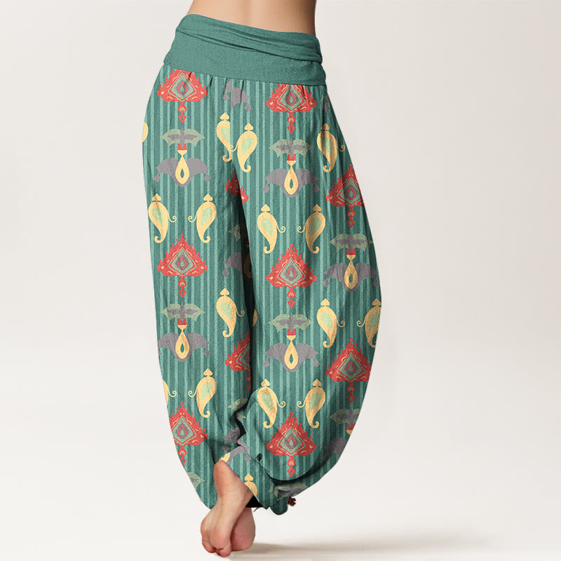 Buddha Stones Pure Cotton Triangle Flame Geometric Shapes Feather Women's Elastic Waist Harem Pants - image 1