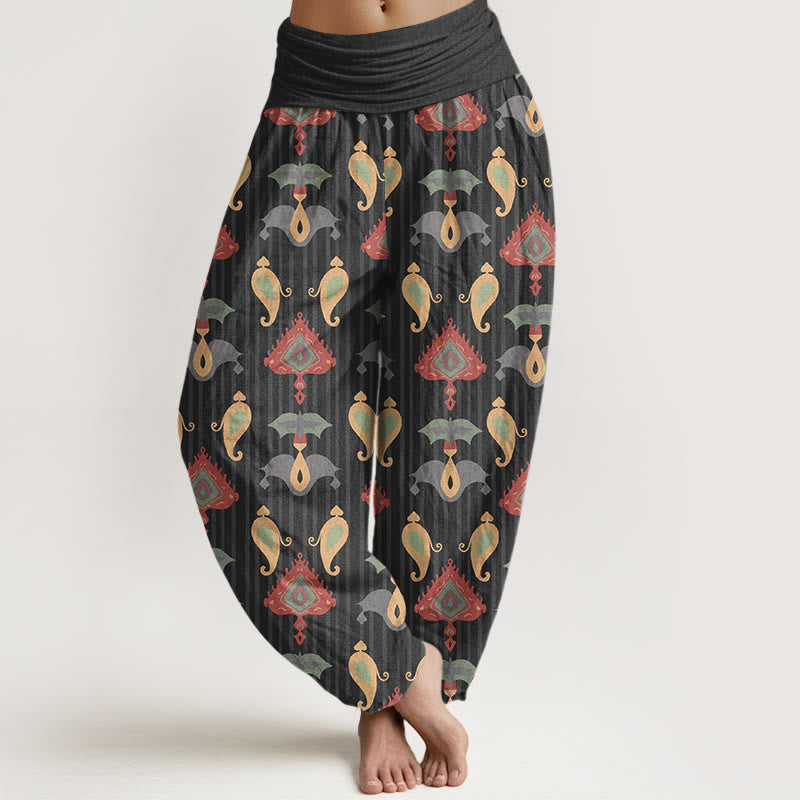 Buddha Stones Pure Cotton Triangle Flame Geometric Shapes Feather Women's Elastic Waist Harem Pants - Black - US16，UK/AU20，EU48 (3XL) - image 5