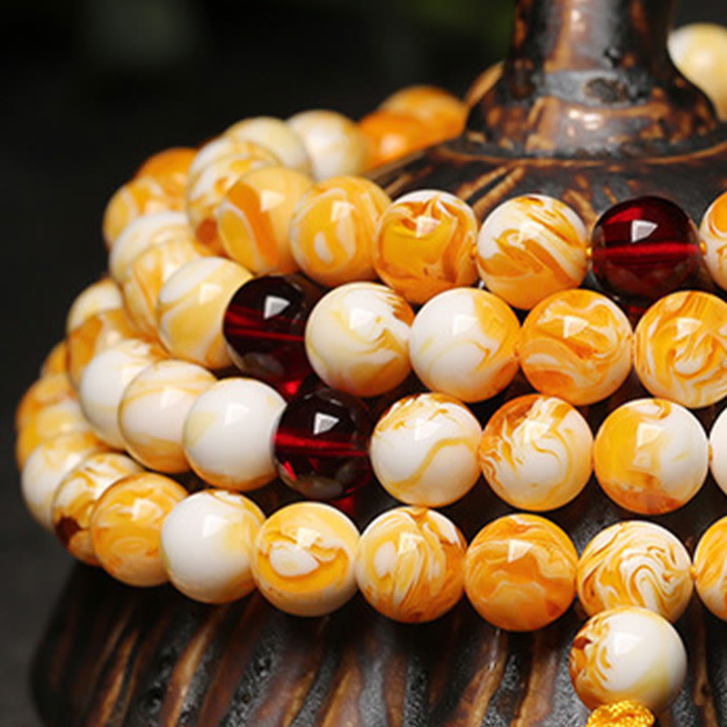 Buddha Stones Tibetan White Yellow 108 Beads Amber Mala - image 6