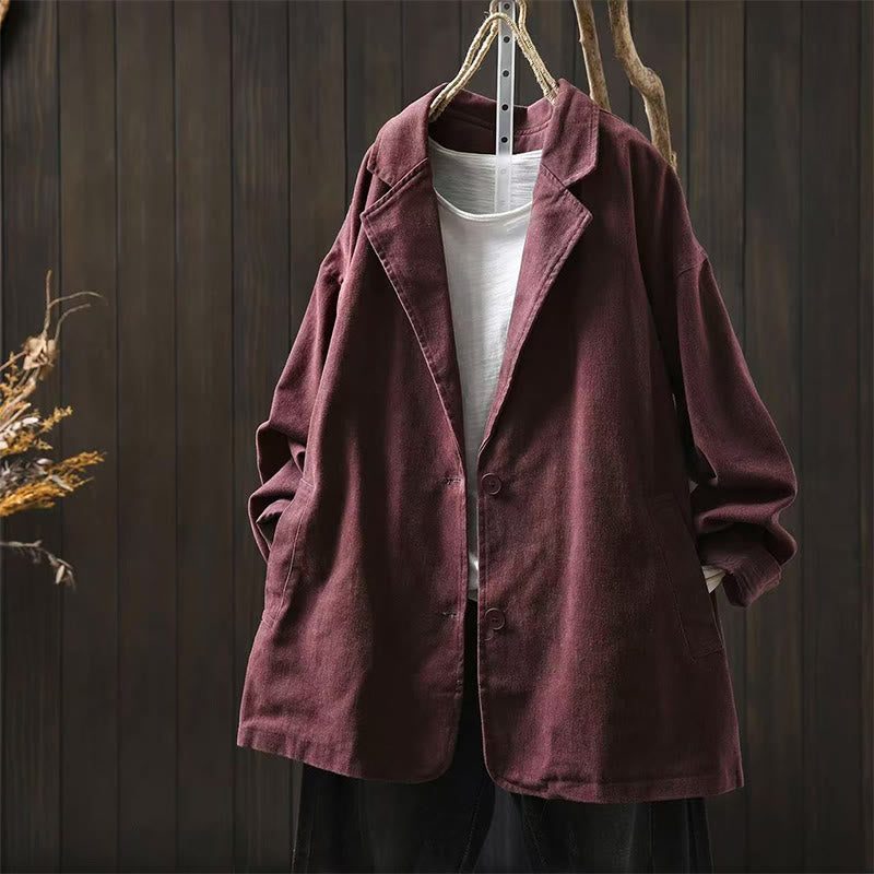 Buddha Stones Spring Fall Buttons Lapel Collar Long Sleeve Mid-length Women's Jacket With Pockets - MediumVioletRed - US4-8/10，UK/AU8-12/14，EU36-40/42 (F) - image 16