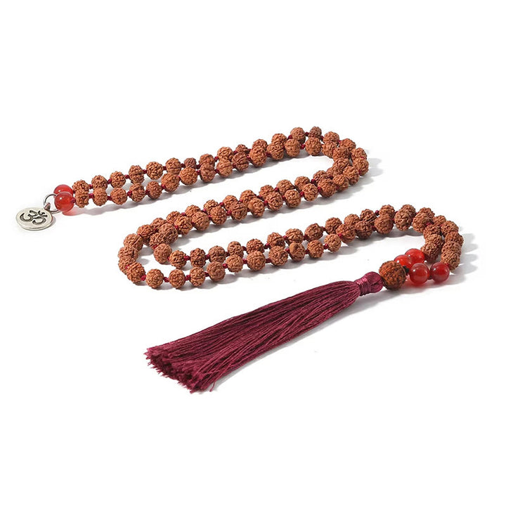 Buddha Stones Tibetan 108 Beads Bodhi Seed Om Symbol Charm Tassel Wealth Auspiciousness Mala - Bodhi Seed - image 0