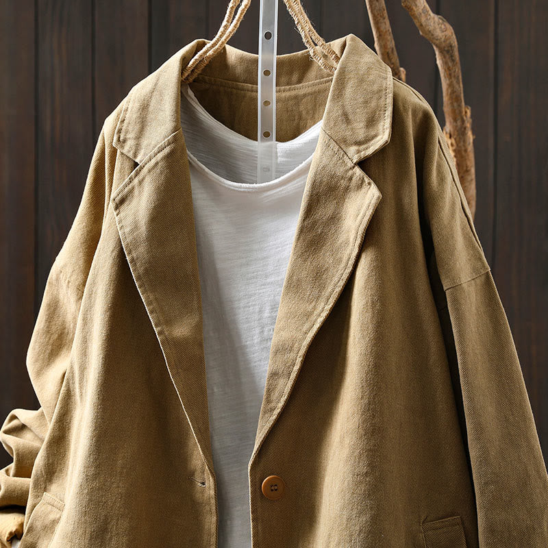 Buddha Stones Spring Fall Buttons Lapel Collar Long Sleeve Mid-length Cotton Women's Jacket With Pockets - image 3