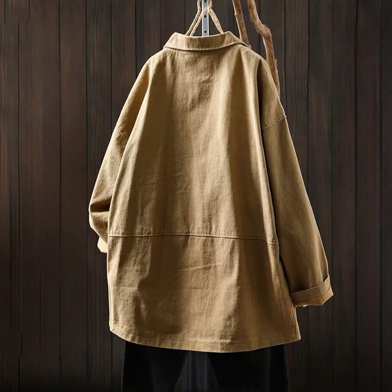 Buddha Stones Spring Fall Buttons Lapel Collar Long Sleeve Mid-length Cotton Women's Jacket With Pockets - image 2