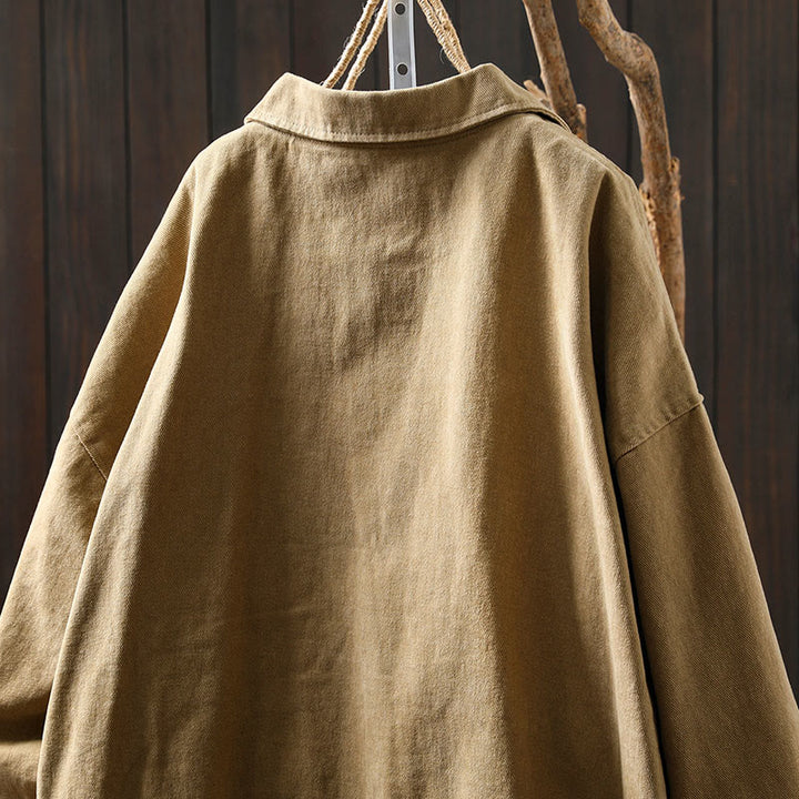 Buddha Stones Spring Fall Buttons Lapel Collar Long Sleeve Mid-length Cotton Women's Jacket With Pockets - image 4