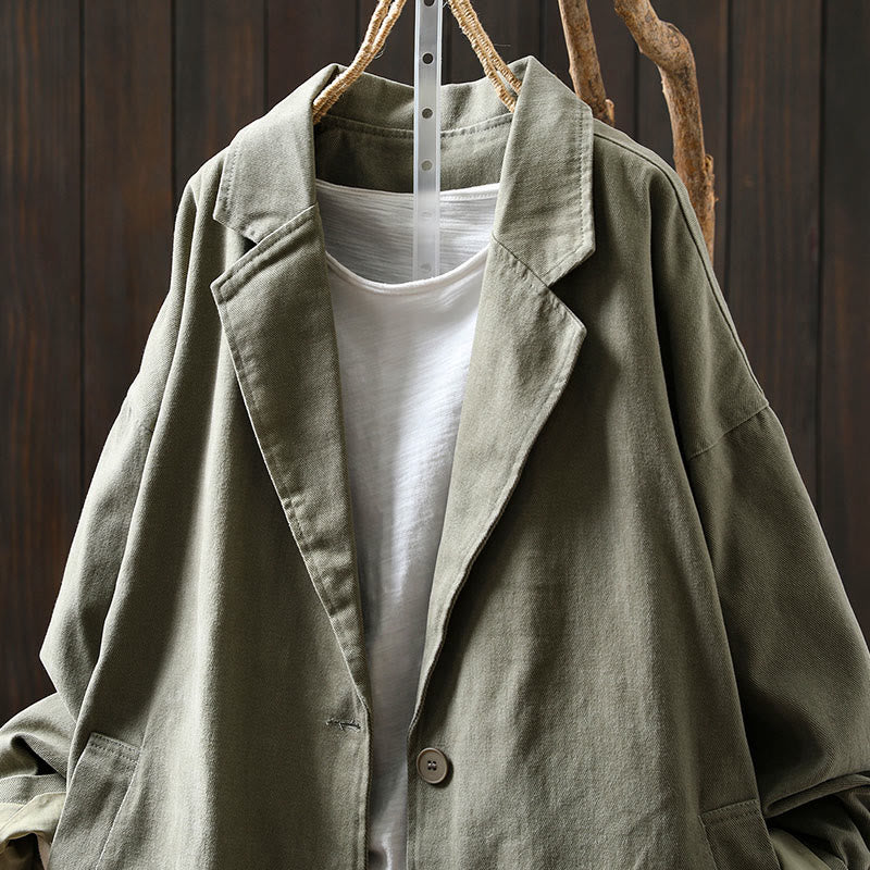 Buddha Stones Spring Fall Buttons Lapel Collar Long Sleeve Mid-length Women's Jacket With Pockets - image 19