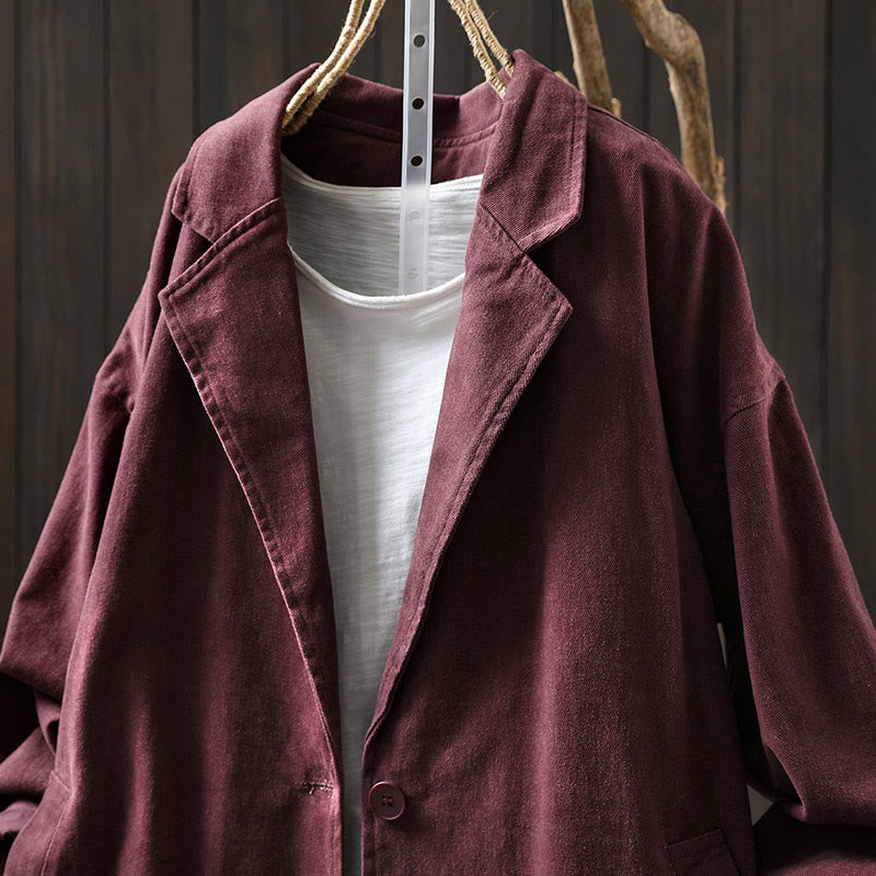 Buddha Stones Spring Fall Buttons Lapel Collar Long Sleeve Mid-length Cotton Women's Jacket With Pockets - image 17