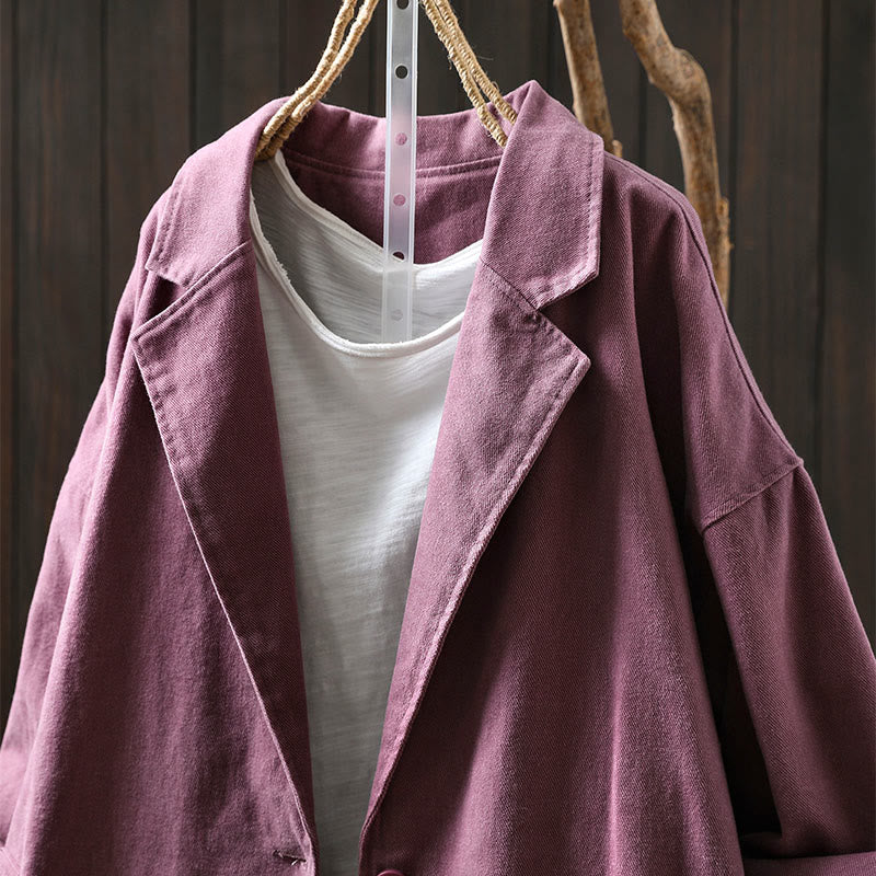 Buddha Stones Spring Fall Buttons Lapel Collar Long Sleeve Mid-length Cotton Women's Jacket With Pockets - image 23