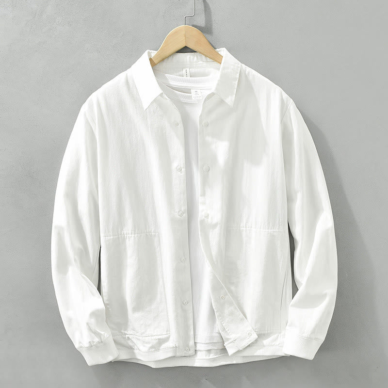 Buddha Stones Simple Solid Color Buttons Down Men's Stand Collar Long Sleeve Cotton Shirt - White - US/UK/AU42，EU52 (3XL) - image 13