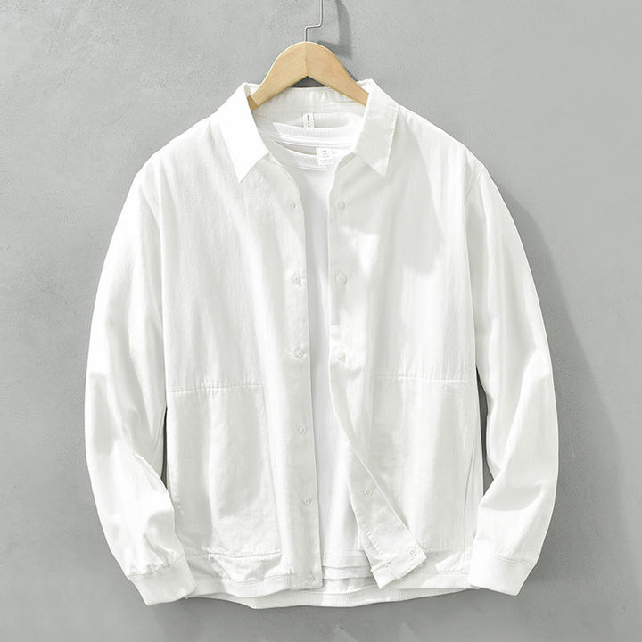 Buddha Stones Simple Solid Color Buttons Down Men's Stand Collar Long Sleeve Cotton Shirt - White - US/UK/AU42，EU52 (3XL) - image 13