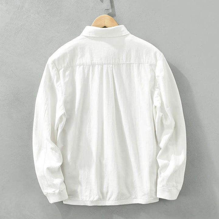 Buddha Stones Simple Solid Color Buttons Down Men's Stand Collar Long Sleeve Cotton Shirt - image 14