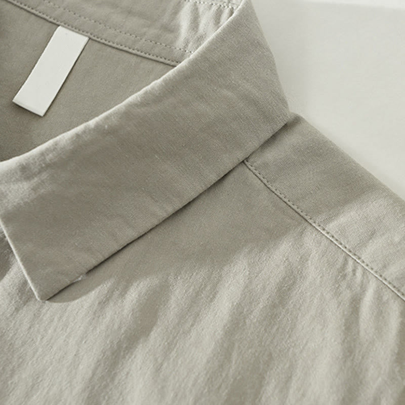 Buddha Stones Simple Solid Color Buttons Down Men's Stand Collar Long Sleeve Cotton Shirt - image 7