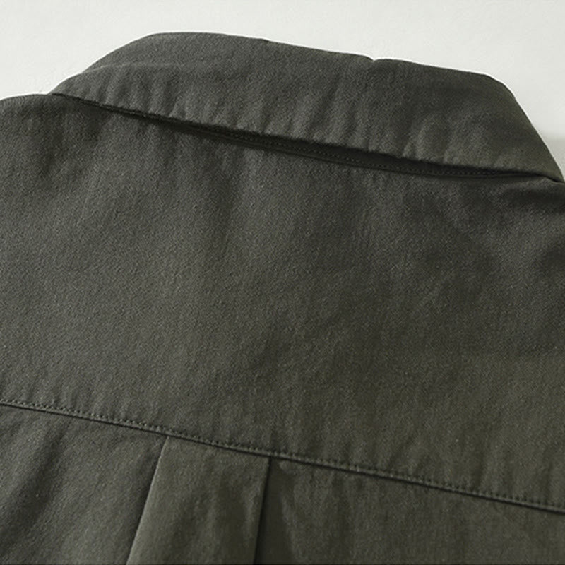 Buddha Stones Simple Solid Color Buttons Down Men's Stand Collar Long Sleeve Cotton Shirt - image 11