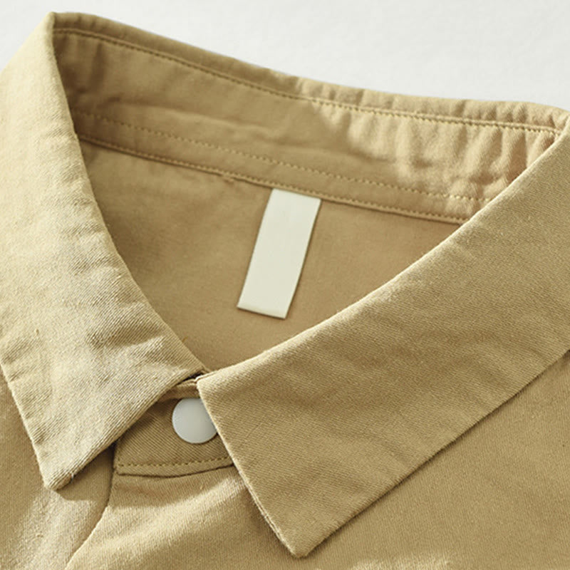 Buddha Stones Simple Solid Color Buttons Down Men's Stand Collar Long Sleeve Cotton Shirt - image 1