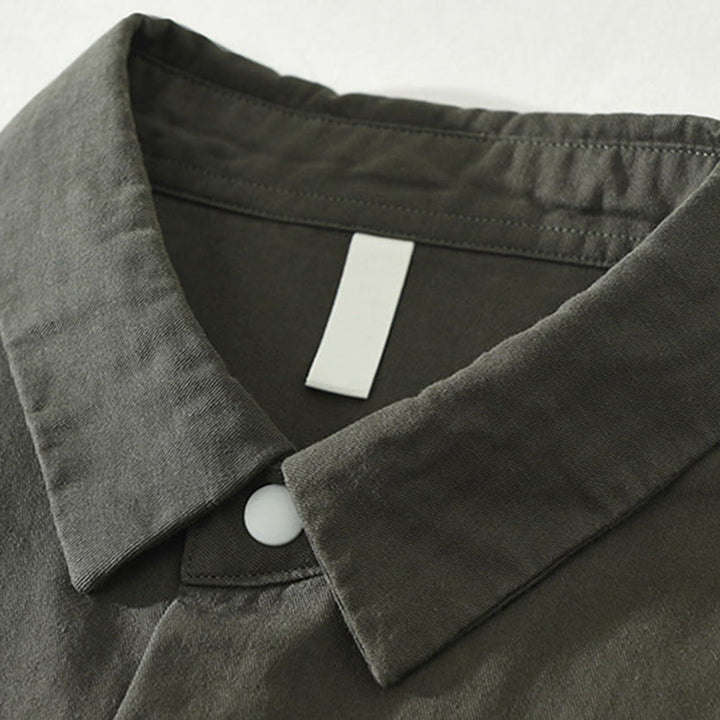 Buddha Stones Simple Solid Color Buttons Down Men's Stand Collar Long Sleeve Cotton Shirt - image 10