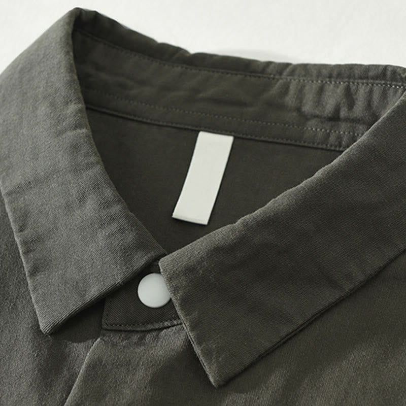 Buddha Stones Simple Solid Color Buttons Down Men's Stand Collar Long Sleeve Cotton Shirt - image 10