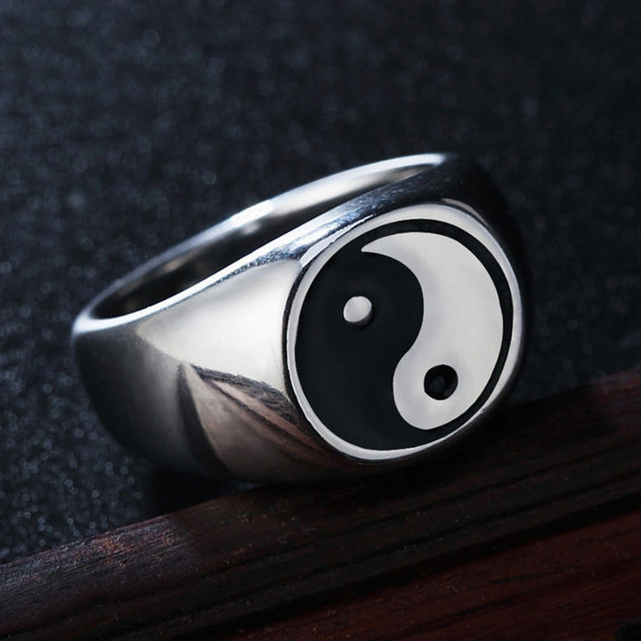 Buddha Stones Copper YinYang Adjustable Luck Ring - Copper Bagua Black(Adjustable) - image 0