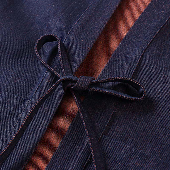 Buddha Stones Solid Lace-up Open Front Three Quarter Sleeve Jacket Men's Denim Cotton Kimono - image 4