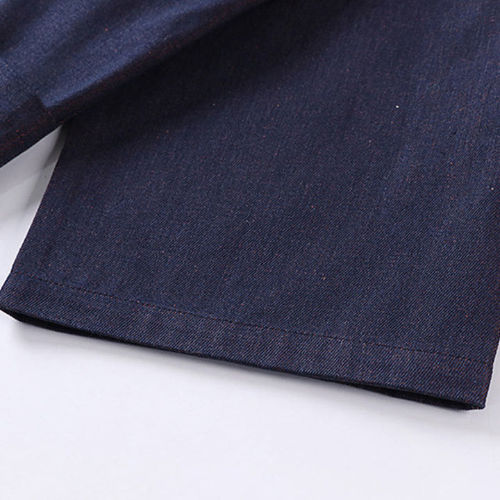 Buddha Stones Solid Lace-up Open Front Three Quarter Sleeve Jacket Men's Denim Cotton Kimono - image 9