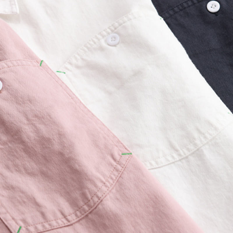 Buddha Stones Solid Buttons Down Decorative Pocket Men's Stand Collar Long Sleeve Cotton Shirt - image 21