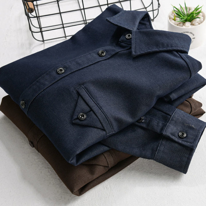 Buddha Stones Fall Solid Buttons Down Men's Stand Collar Long Sleeve Cotton Shirt - image 10