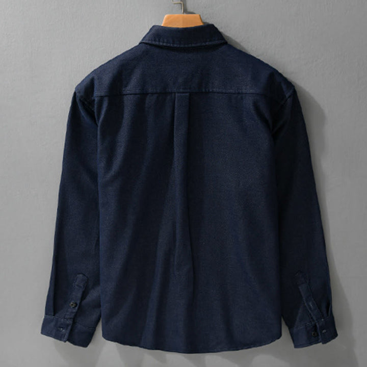 Buddha Stones Fall Solid Buttons Down Men's Stand Collar Long Sleeve Cotton Shirt - image 7