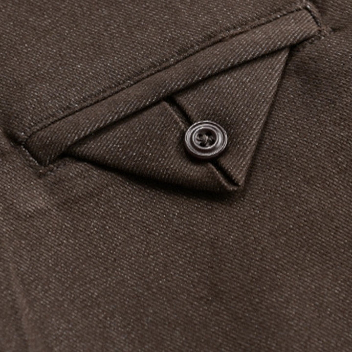 Buddha Stones Fall Solid Buttons Down Men's Stand Collar Long Sleeve Cotton Shirt - image 3