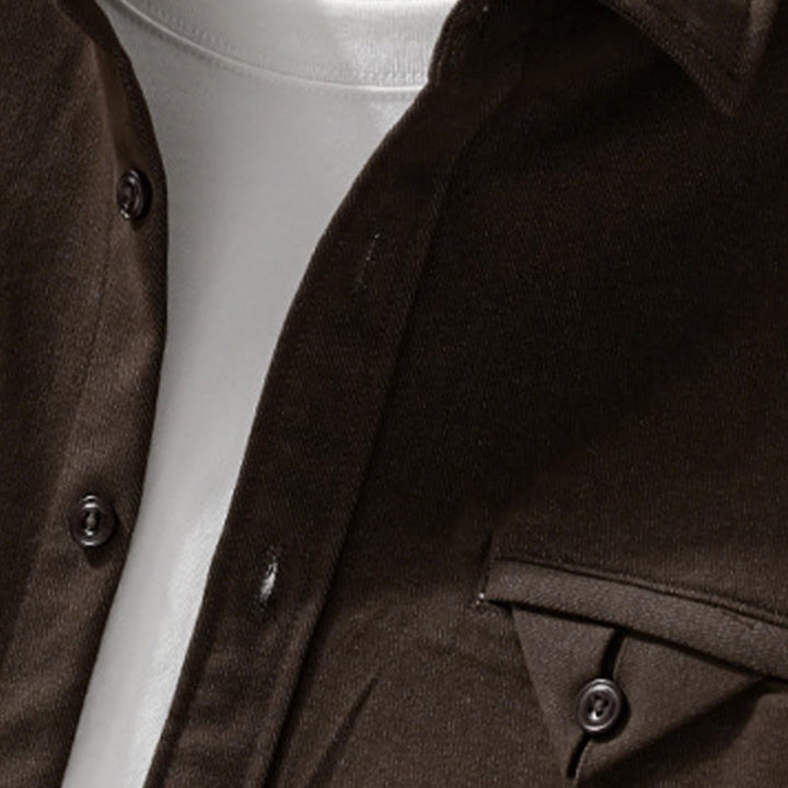 Buddha Stones Fall Solid Buttons Down Men's Stand Collar Long Sleeve Cotton Shirt - image 2