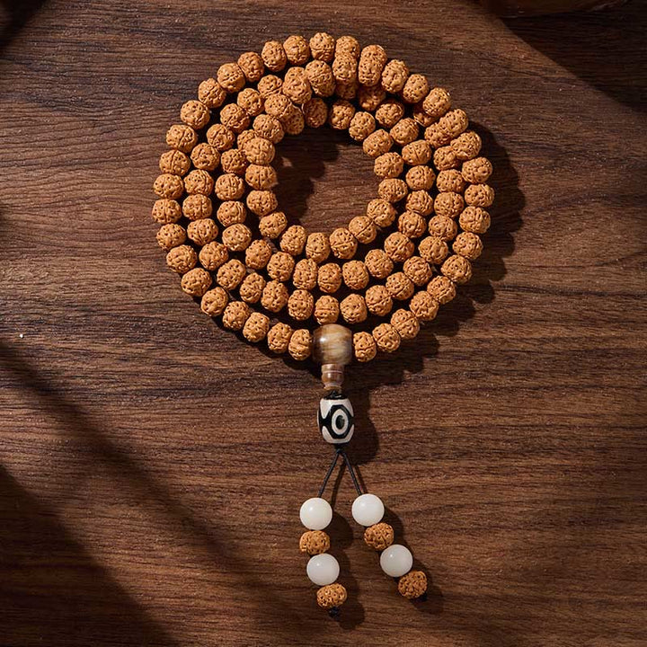 Buddha Stones Tibetan 108 Beads Bodhi Seed Three-eyed Dzi Bead Auspiciousness Mala - Clarity and serenity - 10mm - image 14