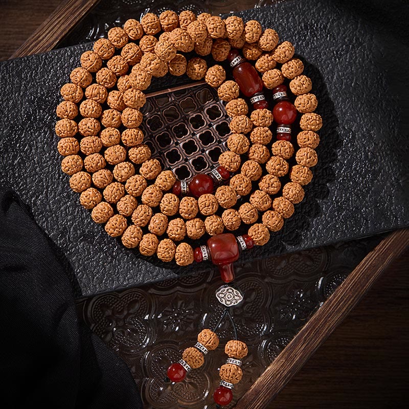 Buddha Stones Tibetan 108 Beads Bodhi Seed Three-eyed Dzi Bead Auspiciousness Mala - image 4