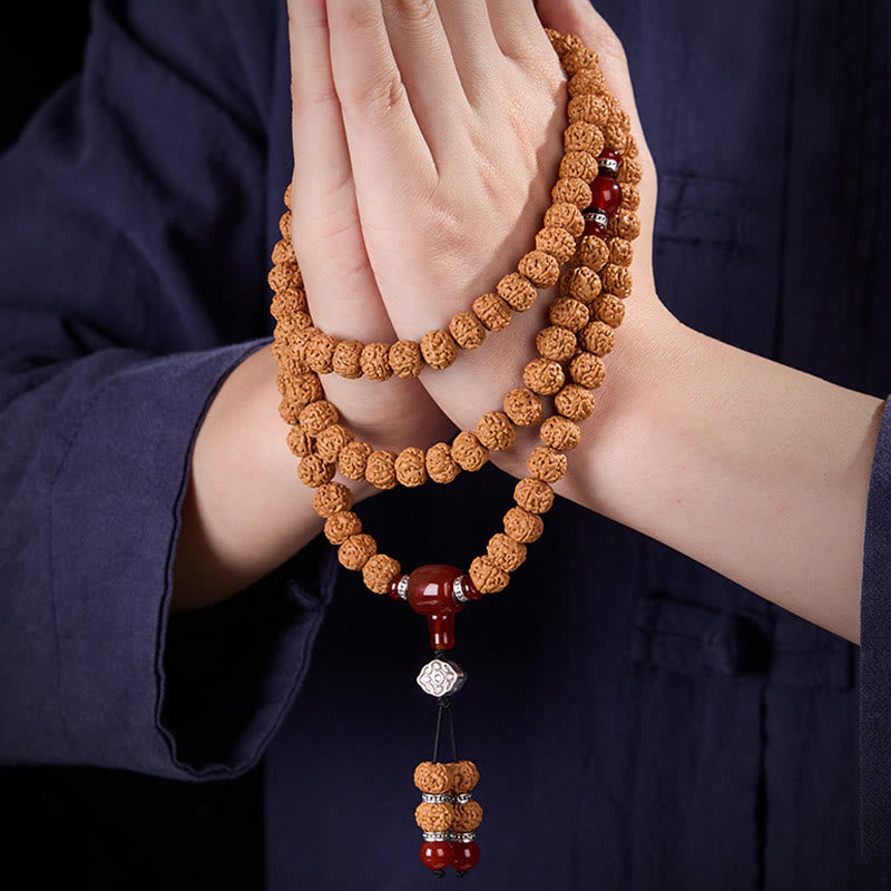 Buddha Stones Tibetan 108 Beads Bodhi Seed Three-eyed Dzi Bead Auspiciousness Mala - image 6