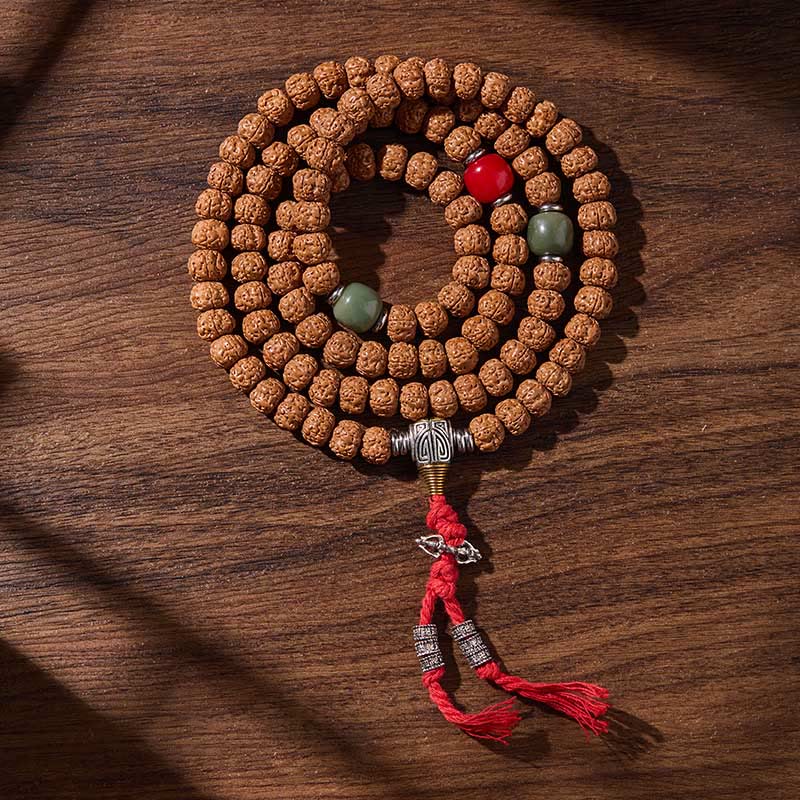 Buddha Stones Tibetan 108 Beads Bodhi Seed Three-eyed Dzi Bead Auspiciousness Mala - All goes as wished - 10mm - image 0