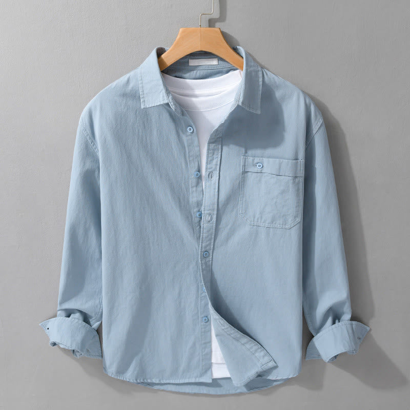 Buddha Stones Casual Solid Buttons Down Decorative Pocket Men's Stand Collar Long Sleeve Cotton Shirt - SkyBlue - US/UK/AU42，EU52 (3XL) - image 5