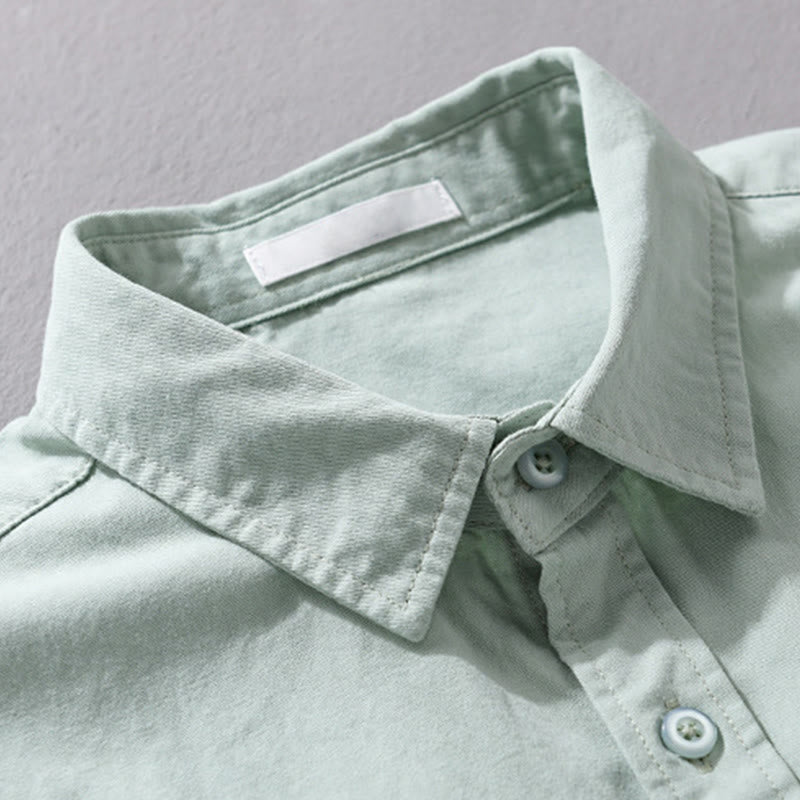 Buddha Stones Casual Solid Buttons Down Decorative Pocket Men's Stand Collar Long Sleeve Cotton Shirt - image 1