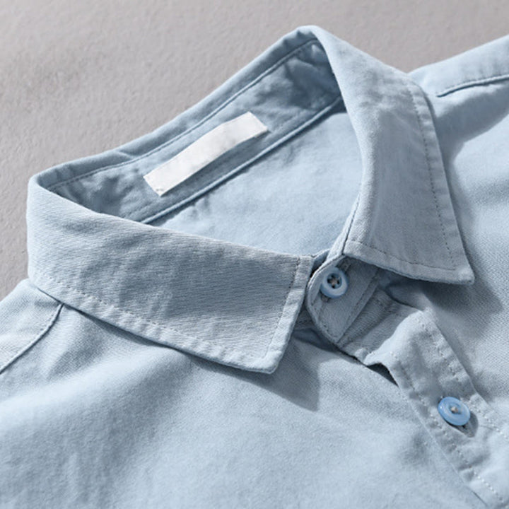 Buddha Stones Casual Solid Buttons Down Decorative Pocket Men's Stand Collar Long Sleeve Cotton Shirt - image 6