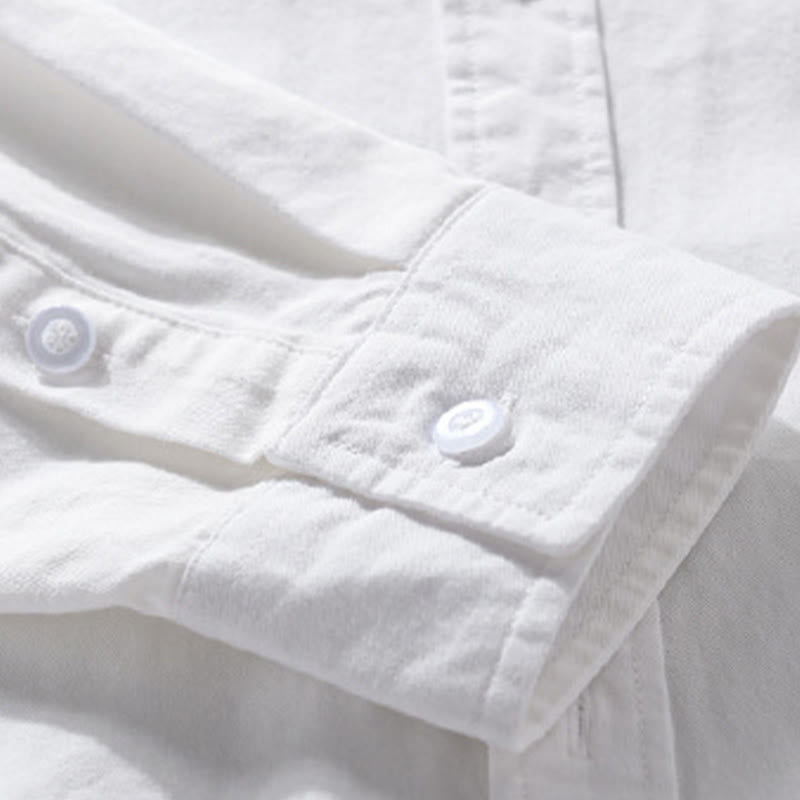 Buddha Stones Casual Solid Buttons Down Decorative Pocket Men's Stand Collar Long Sleeve Cotton Shirt - image 23