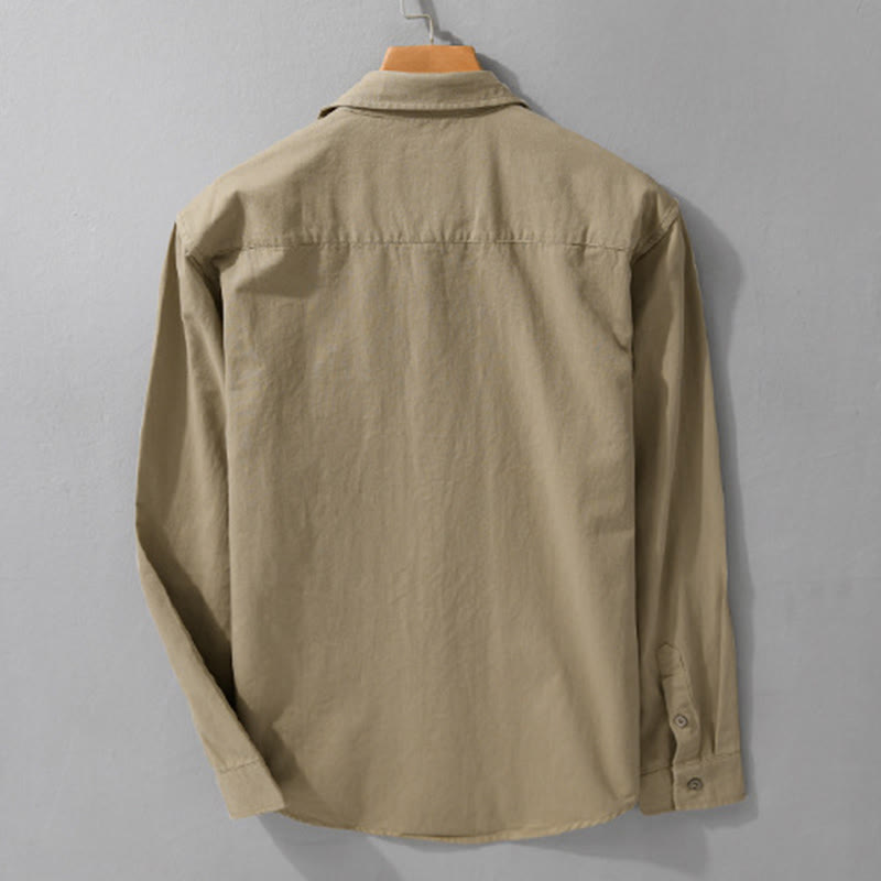 Buddha Stones Casual Solid Buttons Down Decorative Pocket Men's Stand Collar Long Sleeve Cotton Shirt - image 11