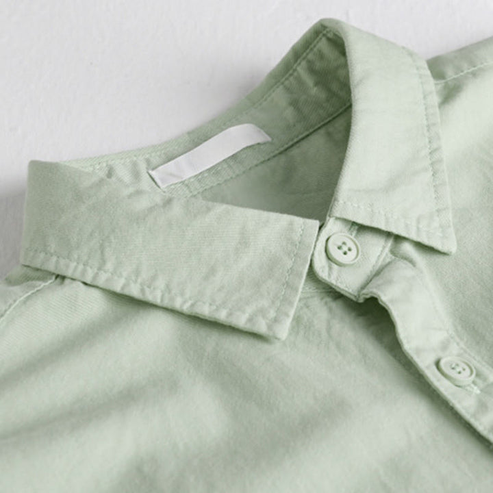 Buddha Stones Spring Solid Buttons Down Decorative Pocket Men's Stand Collar Long Sleeve Cotton Shirt - image 5