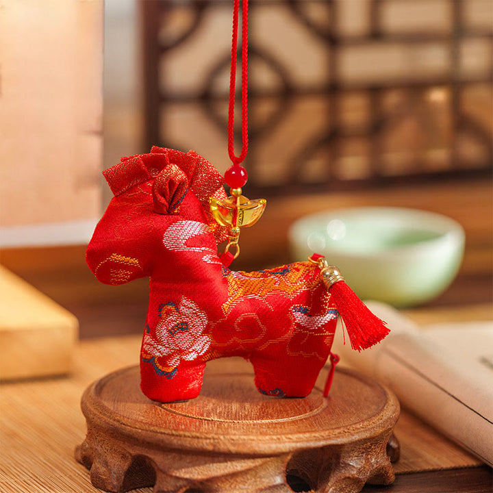 Buddha Stones Year Of The Horse Red String Tassel Embroidery Hanging Decoration - Red Horse (10.5*9cm) - image 0