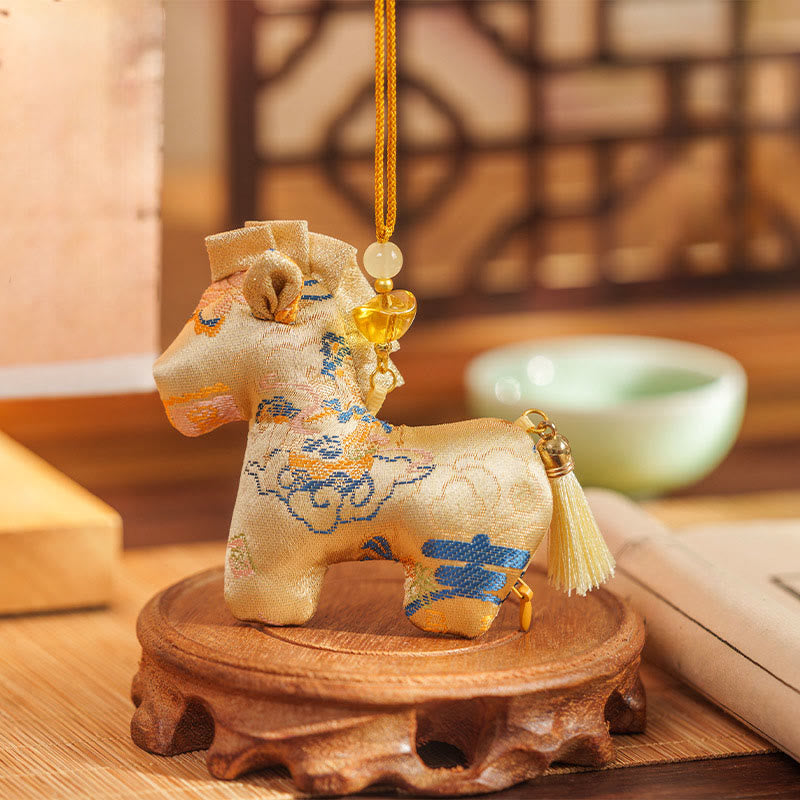 Buddha Stones Year Of The Horse Red String Tassel Embroidery Hanging Decoration - Yellow Horse (10.5*9cm) - image 12