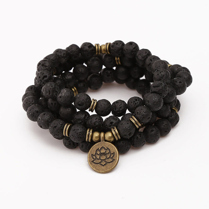 Buddha Stones Retro Lotus Symbol Charm Lava Rock Bead Healing New Beginning Mala - image 0