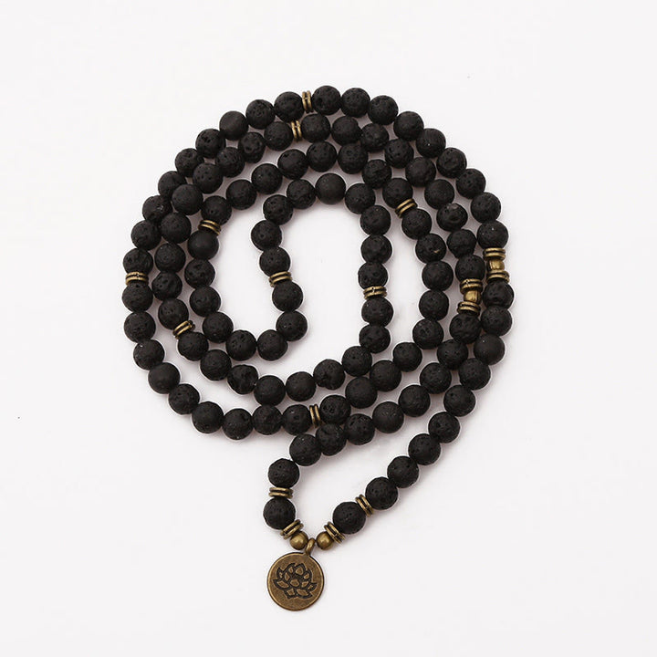 Buddha Stones Retro Lotus Symbol Charm Lava Rock Bead Healing New Beginning Mala - image 2