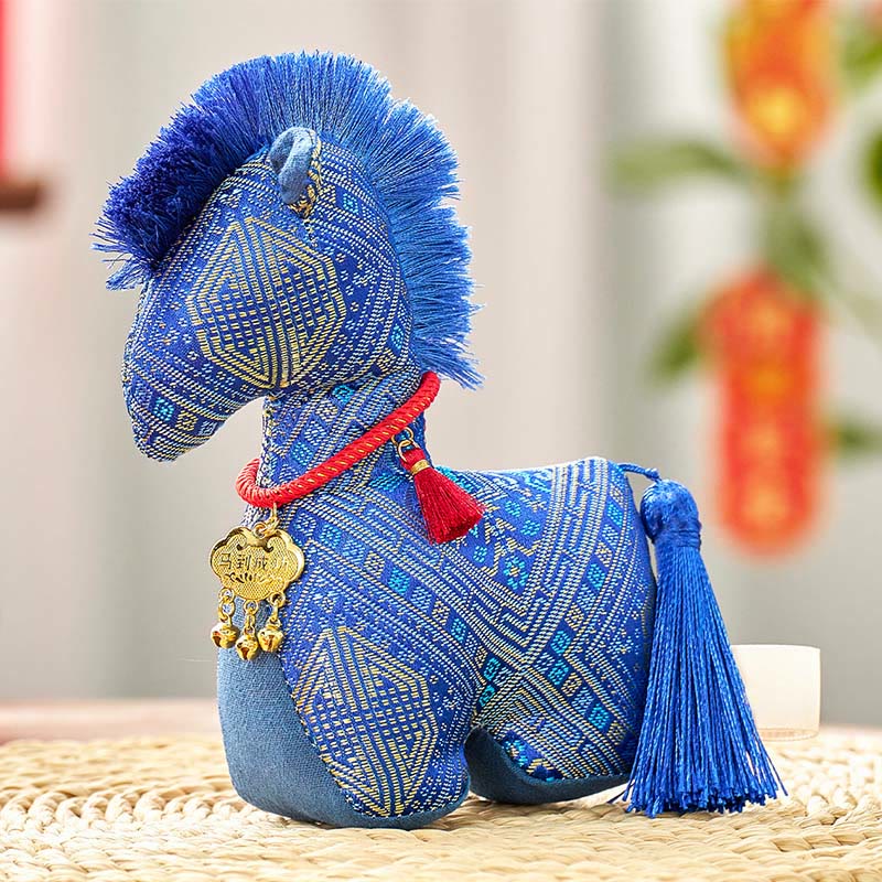 Buddha Stones Year Of The Horse Red String Embroidery Ingot Tassel Decoration - Blue Horse - 25*20cm - image 14